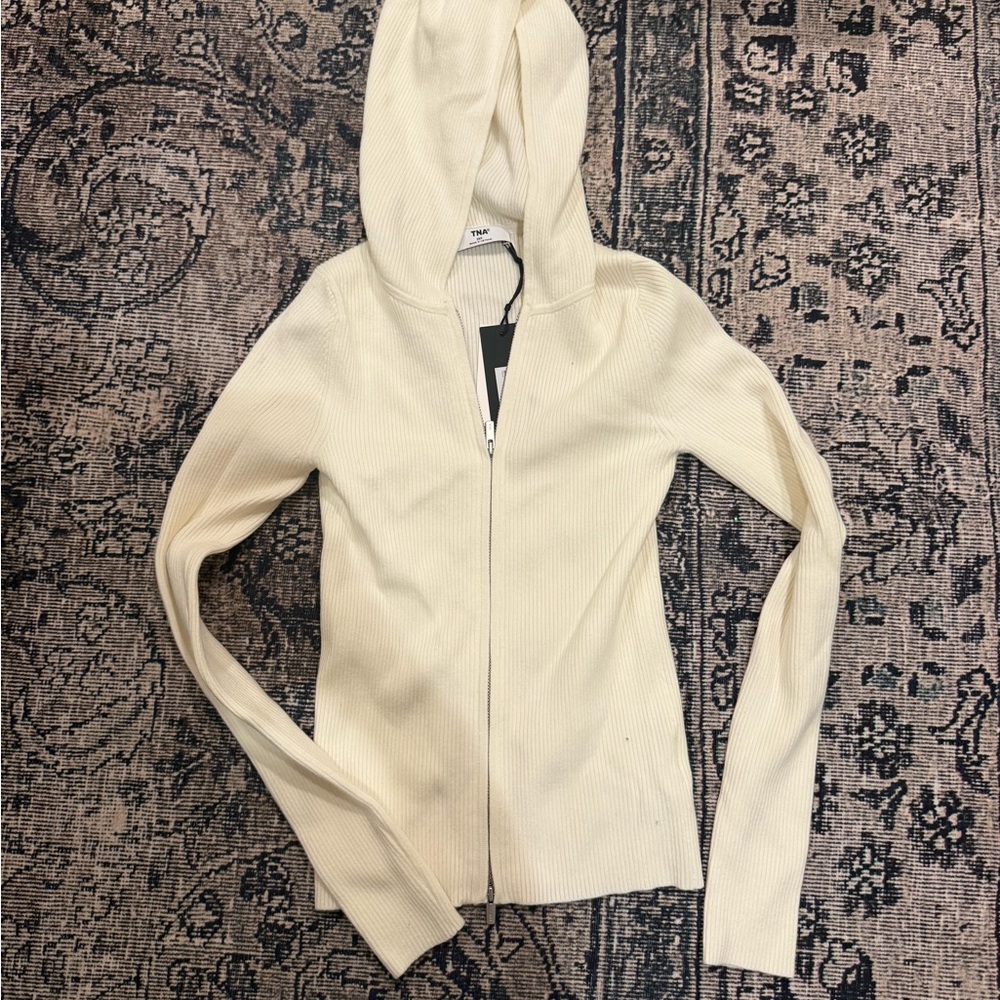 TNA Off-White Ribbed Zip-Up Jacket